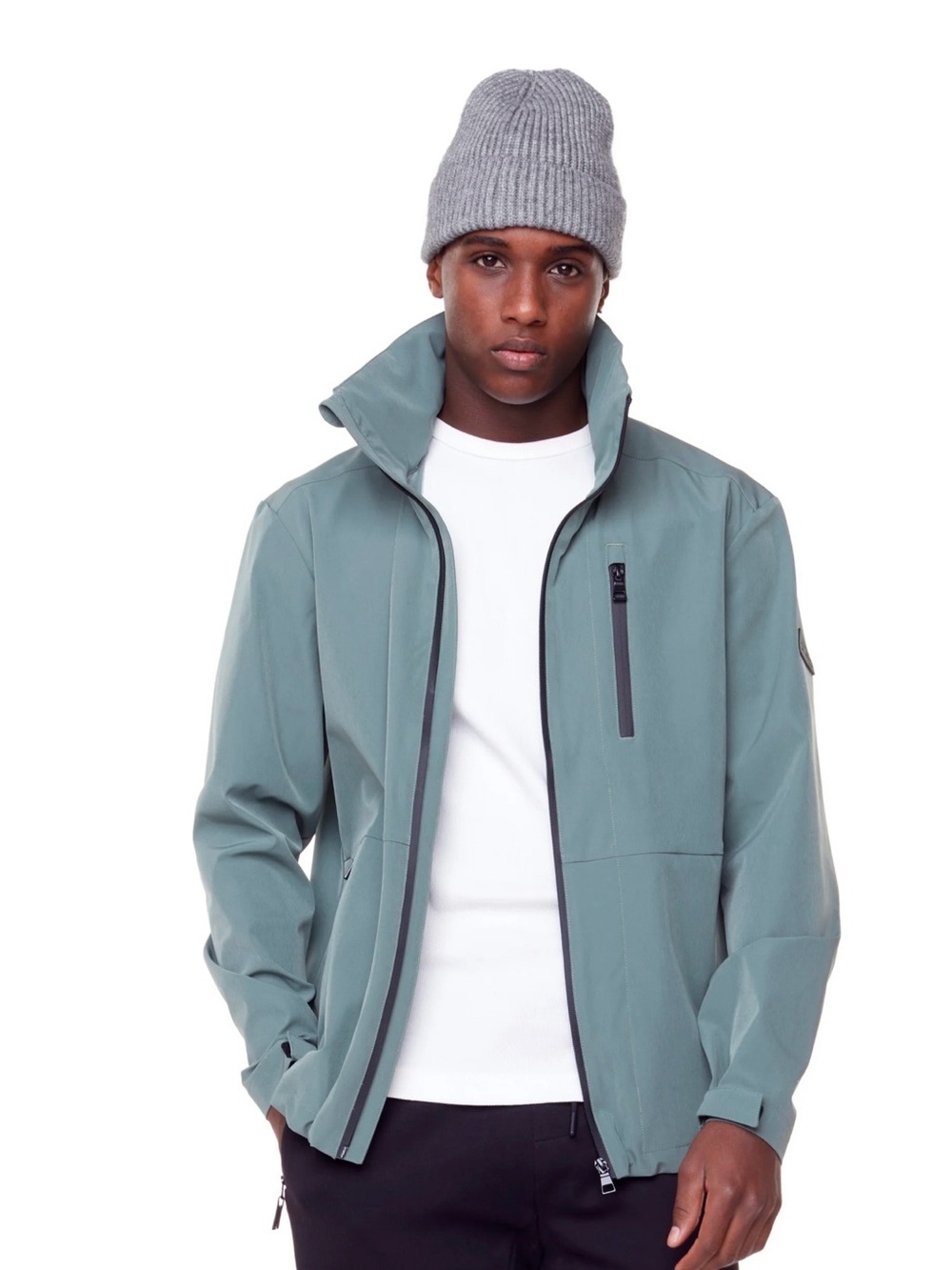 Men's Sage Green Performance Zip Jacket with Stand Collar